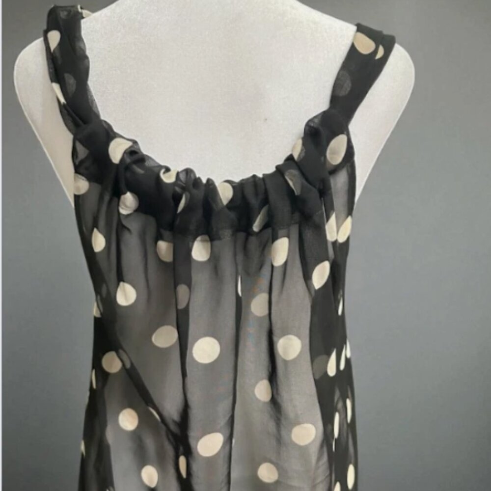 Classic Women's Sheer Black Polka Dot Sleeveless Blouse Size: M/L - Picture 3 of 8